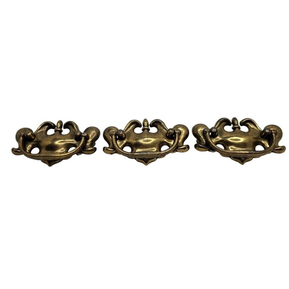 Antique Encased B Makers Mark Brass Drawer Pulls Set Of 3 Ornate Victorian Style - Picture 1 of 3